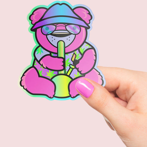 Smoking Bong Bear Premium Vinyl Sticker, 420 Stoner Stickers, Glossy Laptop Decal, Cannabis Vinyl Stickers